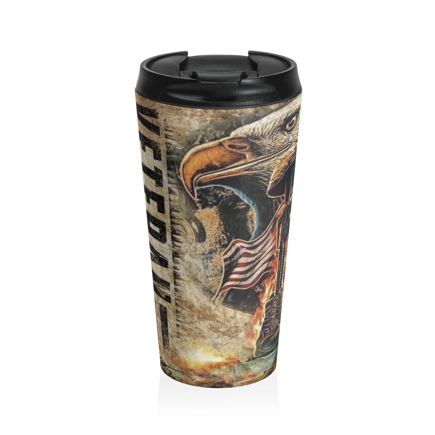 Veteran W/ Eagle Travel Mug, American Flag Stainless Steel Tumbler, Military Support Coffee Cup, Veteran Gift Idea