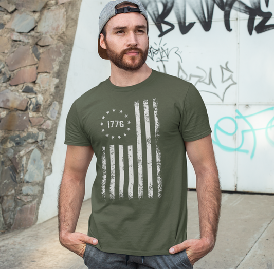 1776 Flag Unisex T-Shirt, Patriotic Tee for Celebrating Our Founding, USA History Shirt, July 4th Tee, American Flag Shirt, Independence Day - Old Glory 1776 Apparel