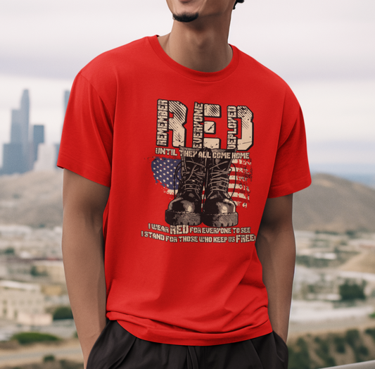 RED Remember Everyone Deployed Unisex Tee, Patriotic Military Support Shirt, Wear RED Friday until Everyone Comes Home, Veteran Apparel - Old Glory 1776 Apparel