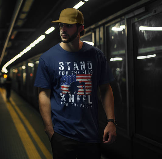 Stand for the Flag Kneel for the fallen Patriotic Unisex T-Shirt, Tee, Memorial Day Shirt, July 4th Gift, Veteran Apparel, Red White Blue - Old Glory 1776 Apparel