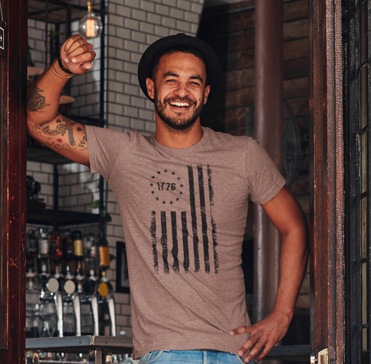 1776 Flag Unisex T-Shirt, (Black Print)Patriotic Tee, American Flag Shirt, Independence Day - Old Glory 1776 Apparel