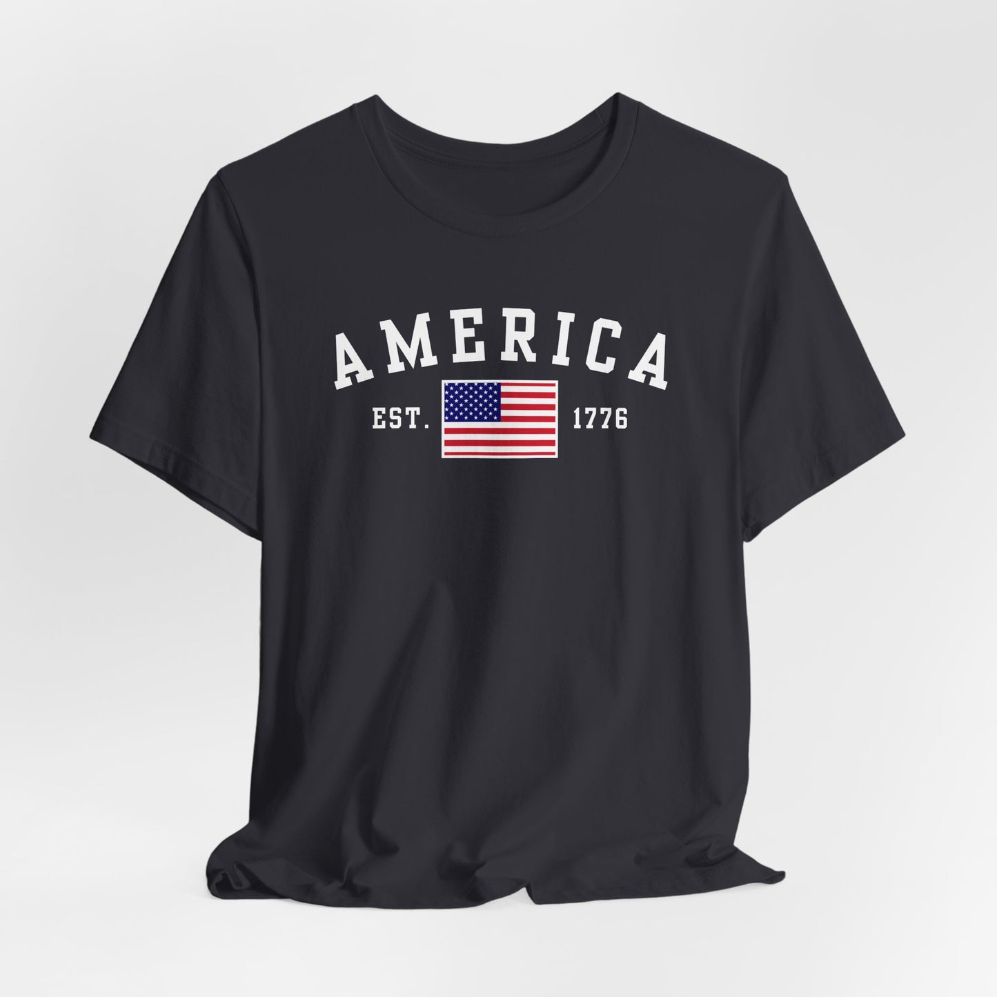 America Est 1776 Patriotic Unisex T-Shirt (White Print) Celebrate Freedom and Liberty, USA Tee, Independence Day Shirt - Old Glory 1776 Apparel