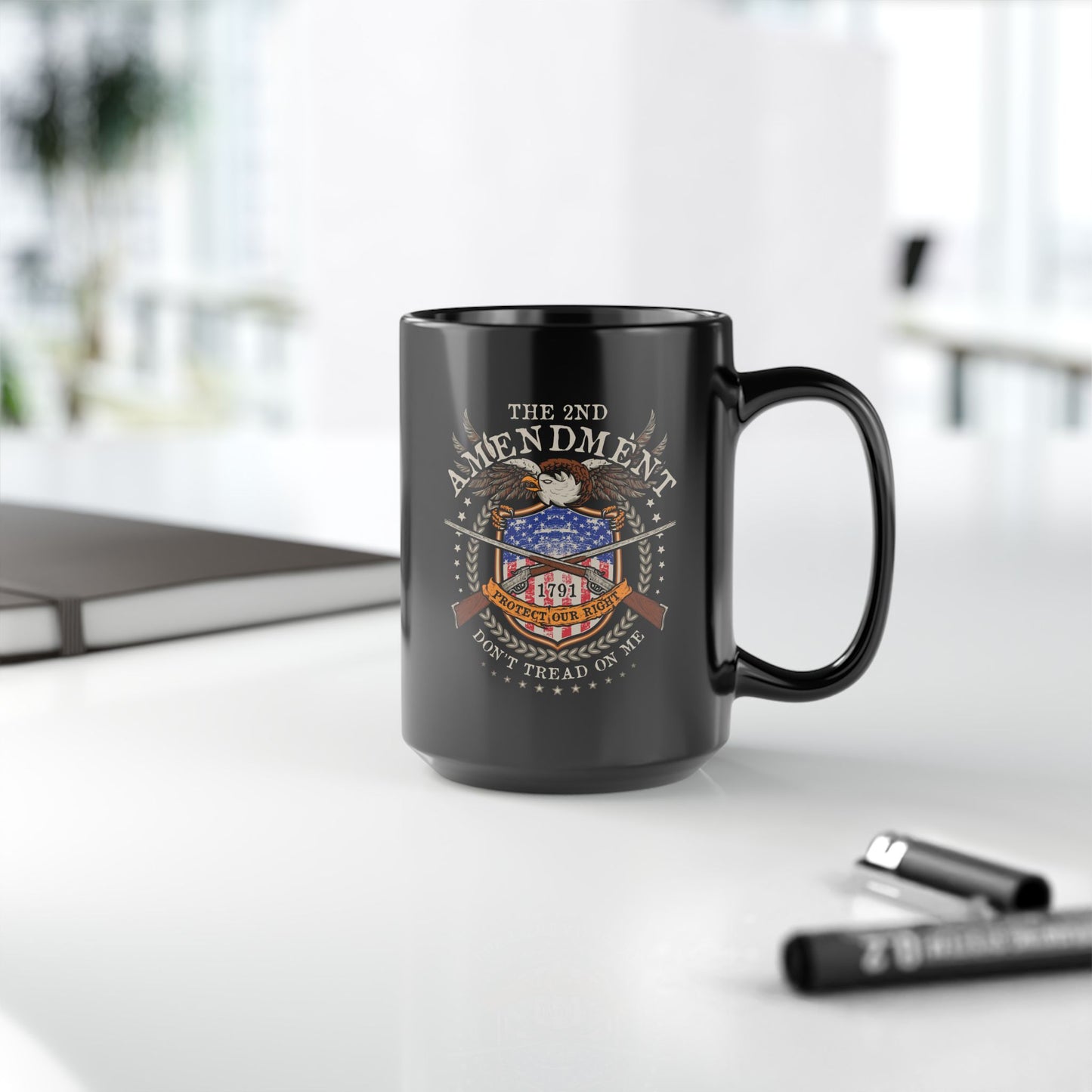 2nd Amendment Don't Tread on Me, (11oz, 15oz) Black Mug, patriotic gift, Gun Rights Mug
