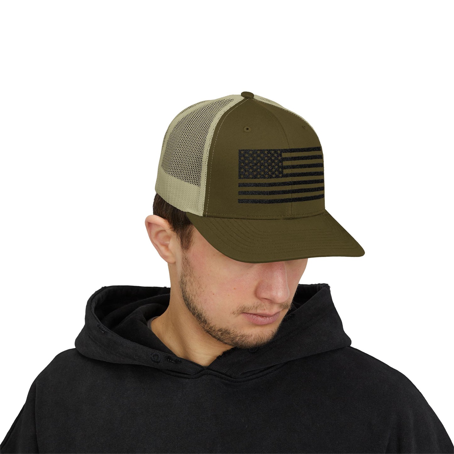 Patriotic Snapback Trucker Cap - American Flag Design