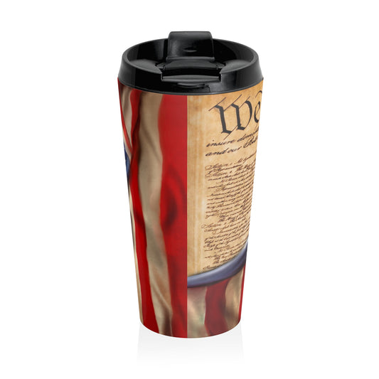 We The People, peeled back flag Patriotic 15oz Steel Travel Mug, Fourth of July Celebrations, Freedom and Liberty - Old Glory 1776 Apparel