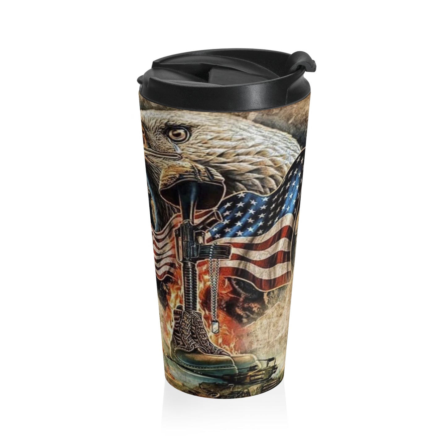 Veteran W/ Eagle Travel Mug, American Flag Stainless Steel Tumbler, Military Support Coffee Cup, Veteran Gift Idea