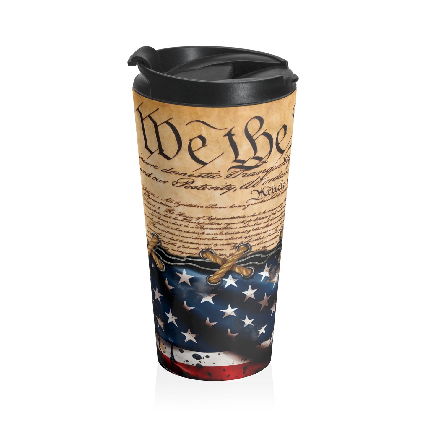We The People 15oz Stainless Steel Travel Mug - Inspired by the Constitution and American Spirit - Old Glory 1776 Apparel