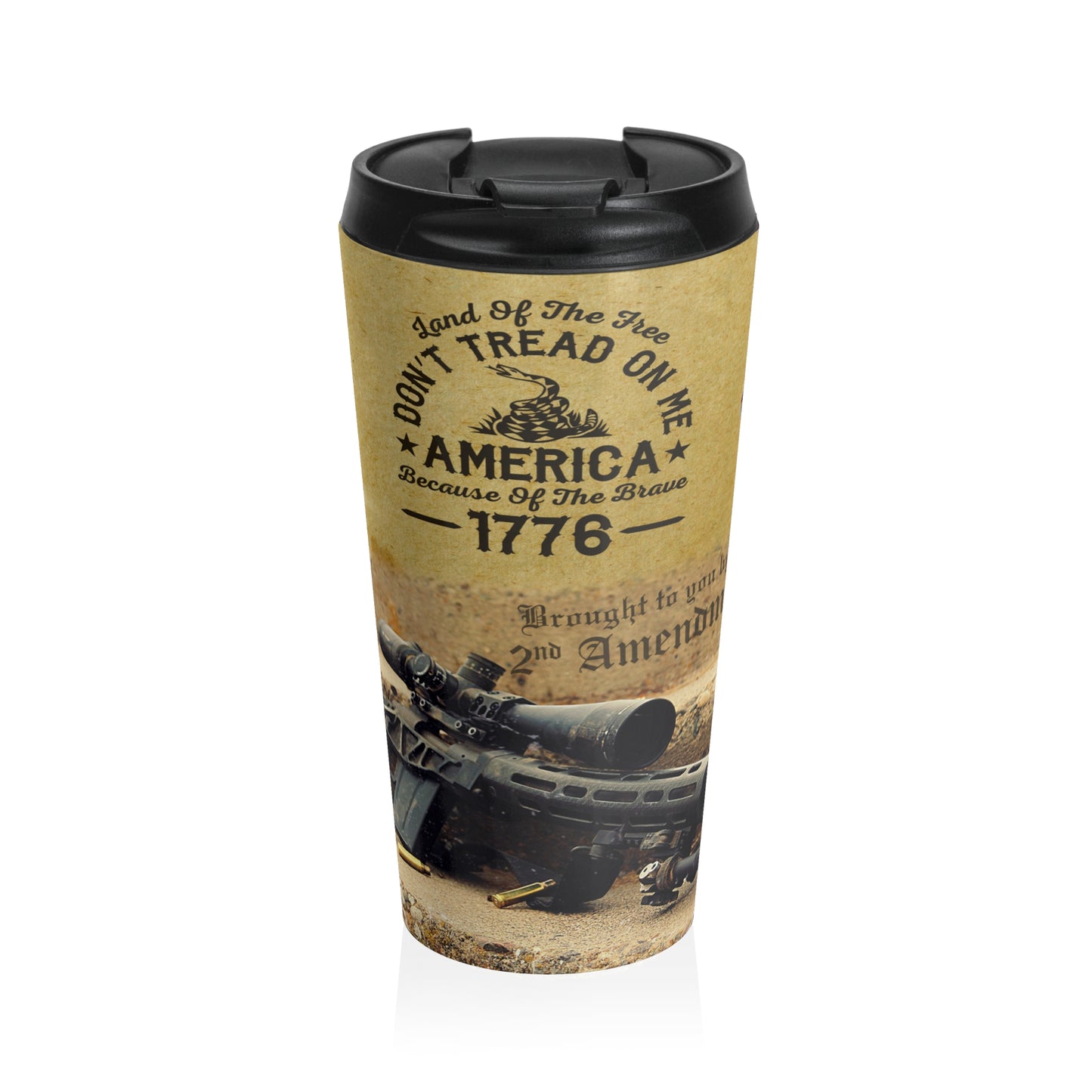 Land Of The Free Don't Tread On Me Patriotic Stainless Steel Travel Mug, Gift, Independence Day Thermos, USA Patriotic Drinkware - Old Glory 1776 Apparel