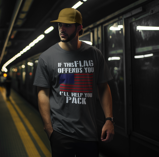 If This Flag Offends You I'll Help You Pack Patriotic T-Shirt, American Flag Gift, Patriotic Apparel, Red White Blue Tee - Old Glory 1776 Apparel