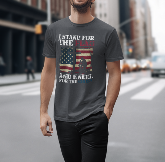 I Stand For The Flag and Kneel For The Cross Unisex Tee, Support Troops T-Shirt, American Pride Shirt, Patriotic Apparel - Old Glory 1776 Apparel