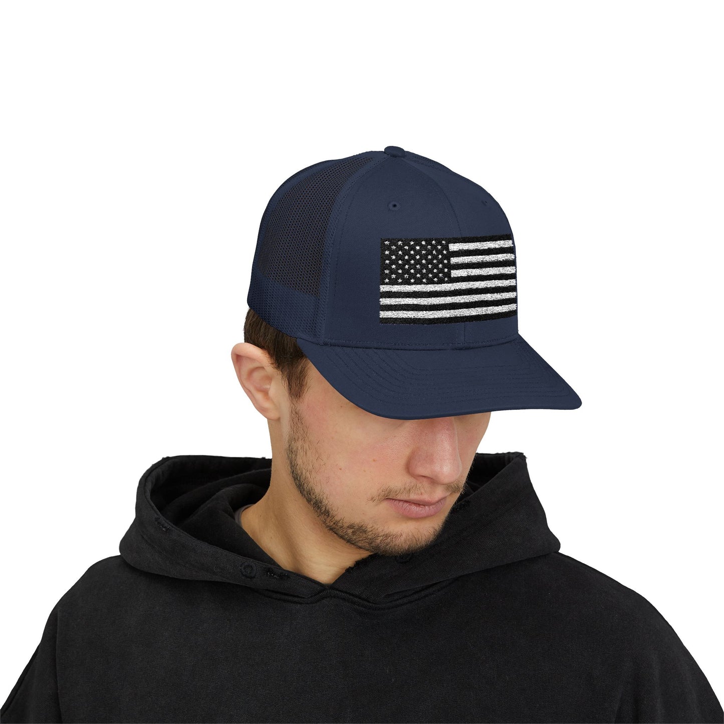 Patriotic Snapback Trucker Cap - American Flag Design