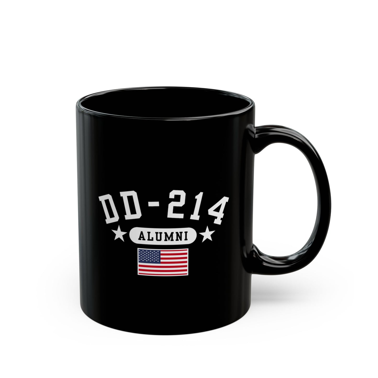 Veteran Retirement Black Mug, DD-214 Alumni Coffee Cup, 11oz & 15oz, Military Appreciation Gift, Personalized Mug, US Flag Ceramic Drinkware