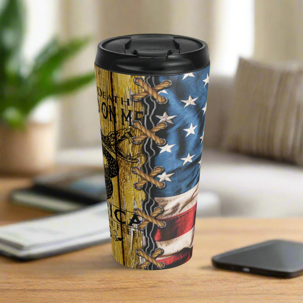 Liberty or Death Don't Tread On Me Patriotic Stainless Steel Travel Mug, Gift, Independence Day Thermos, USA Patriotic Drinkware