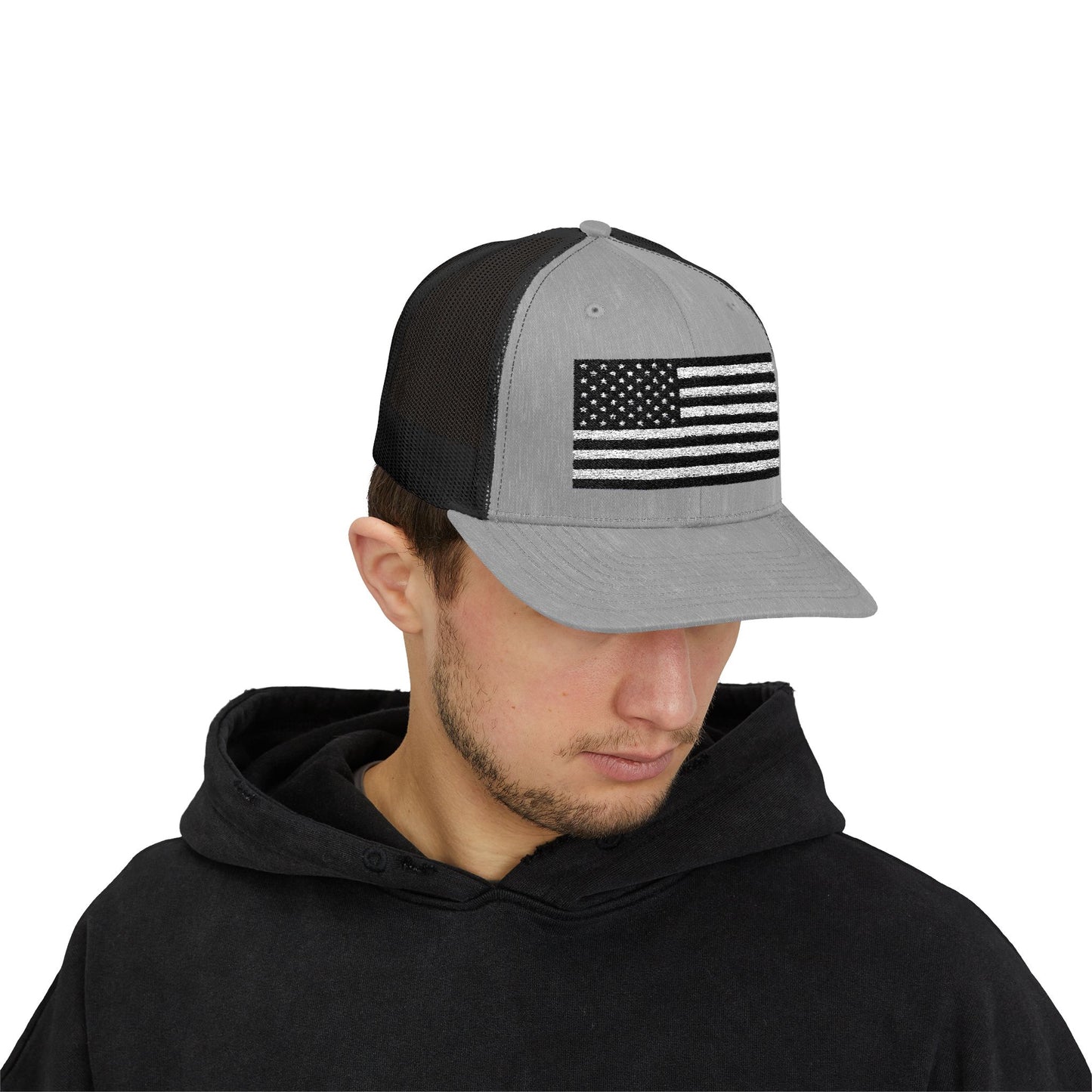 Patriotic Snapback Trucker Cap - American Flag Design
