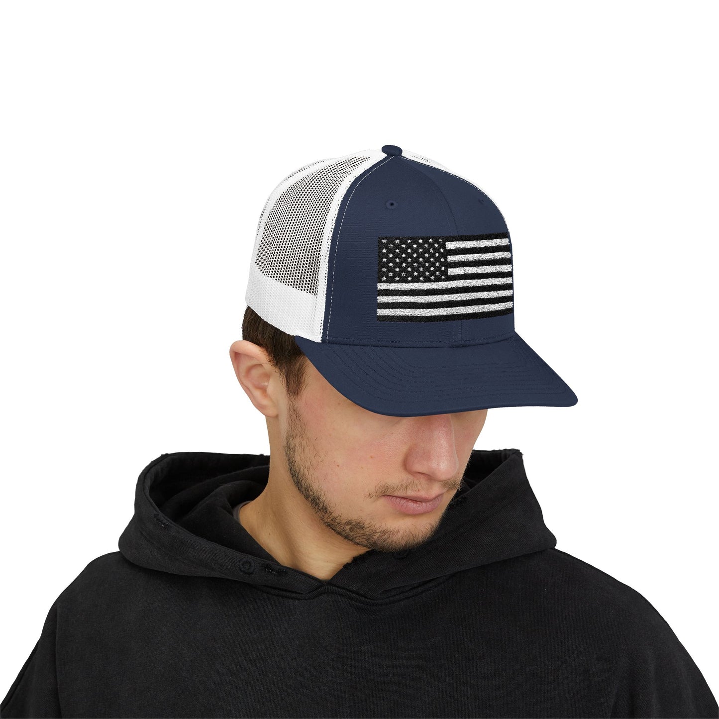 Patriotic Snapback Trucker Cap - American Flag Design