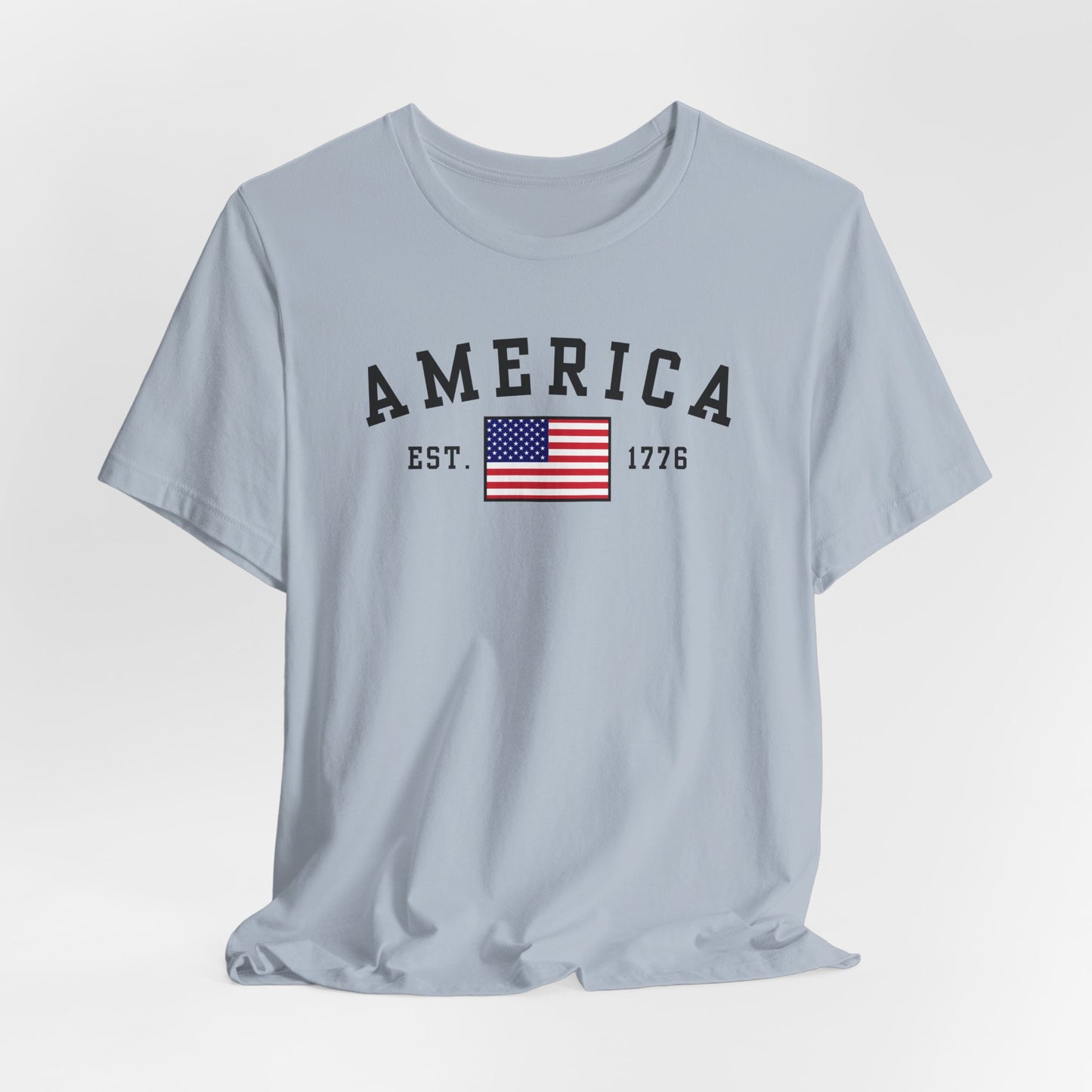 America Est 1776 Patriotic Unisex T-Shirt (Black Print) Celebrate Freedom and Liberty, Independence Day Shirt - Old Glory 1776 Apparel