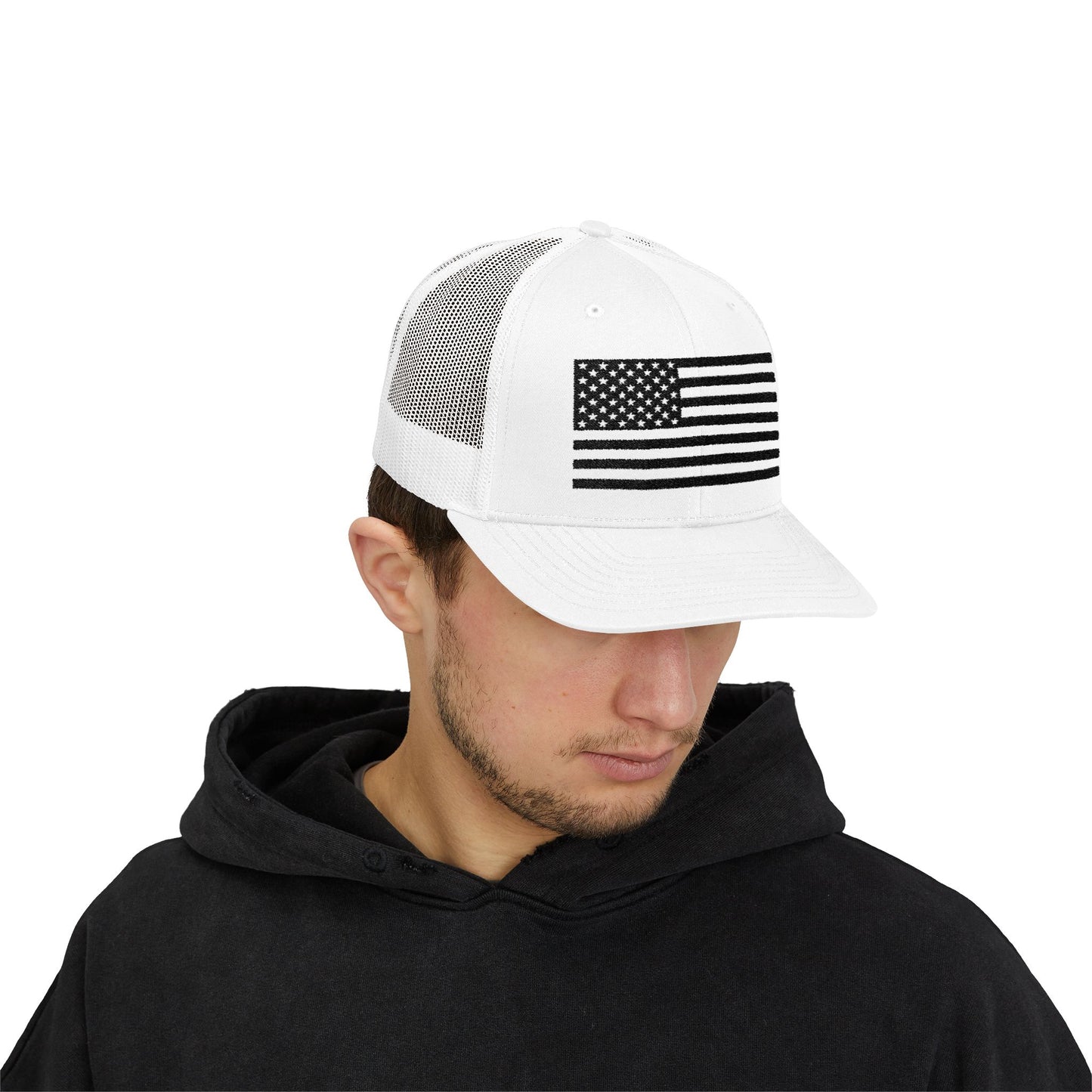 Patriotic Snapback Trucker Cap - American Flag Design