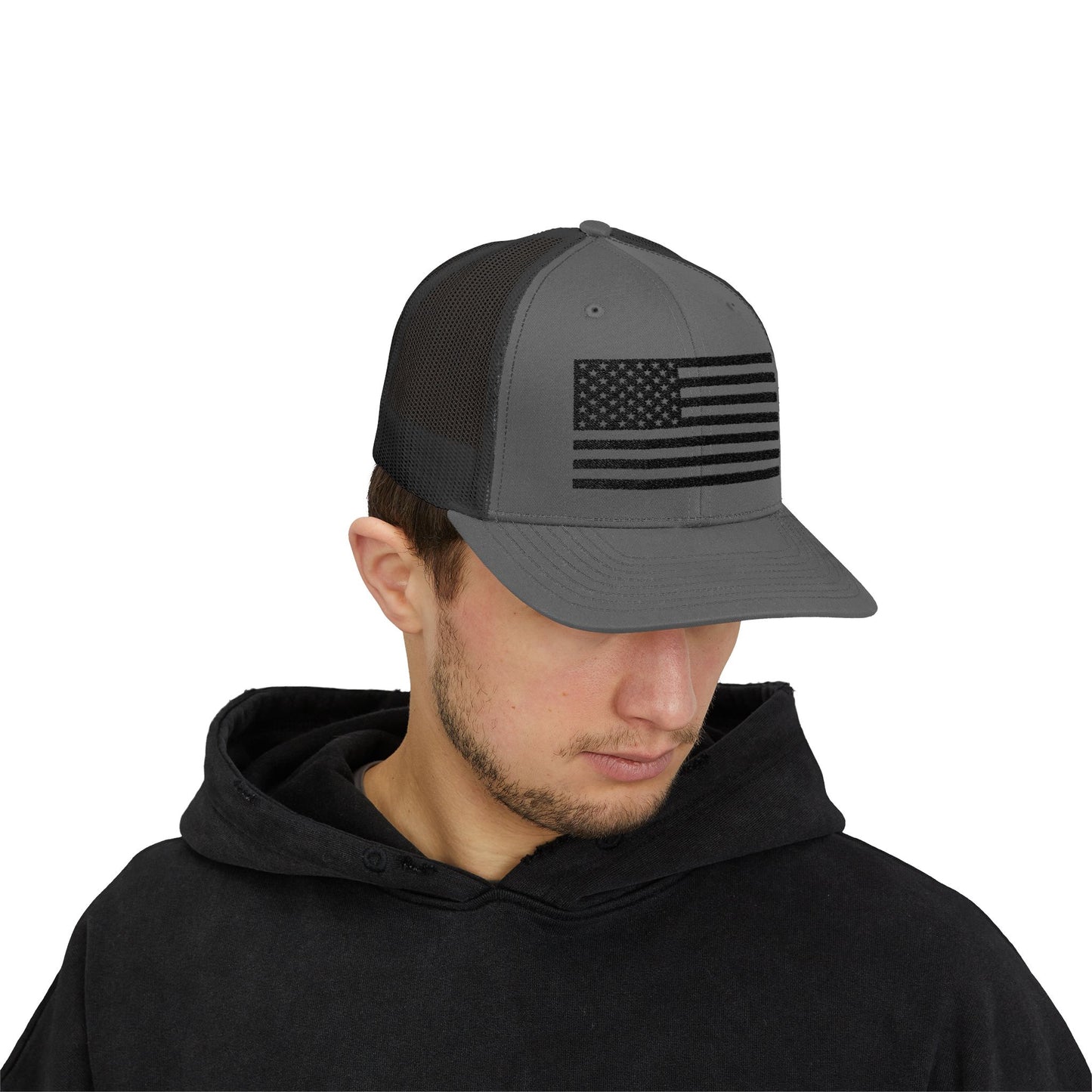 Patriotic Snapback Trucker Cap - American Flag Design