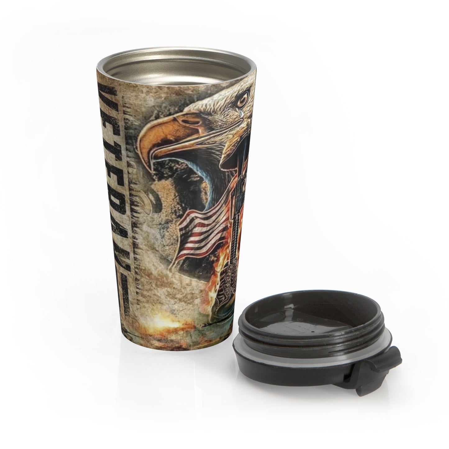 Veteran W/ Eagle Travel Mug, American Flag Stainless Steel Tumbler, Military Support Coffee Cup, Veteran Gift Idea