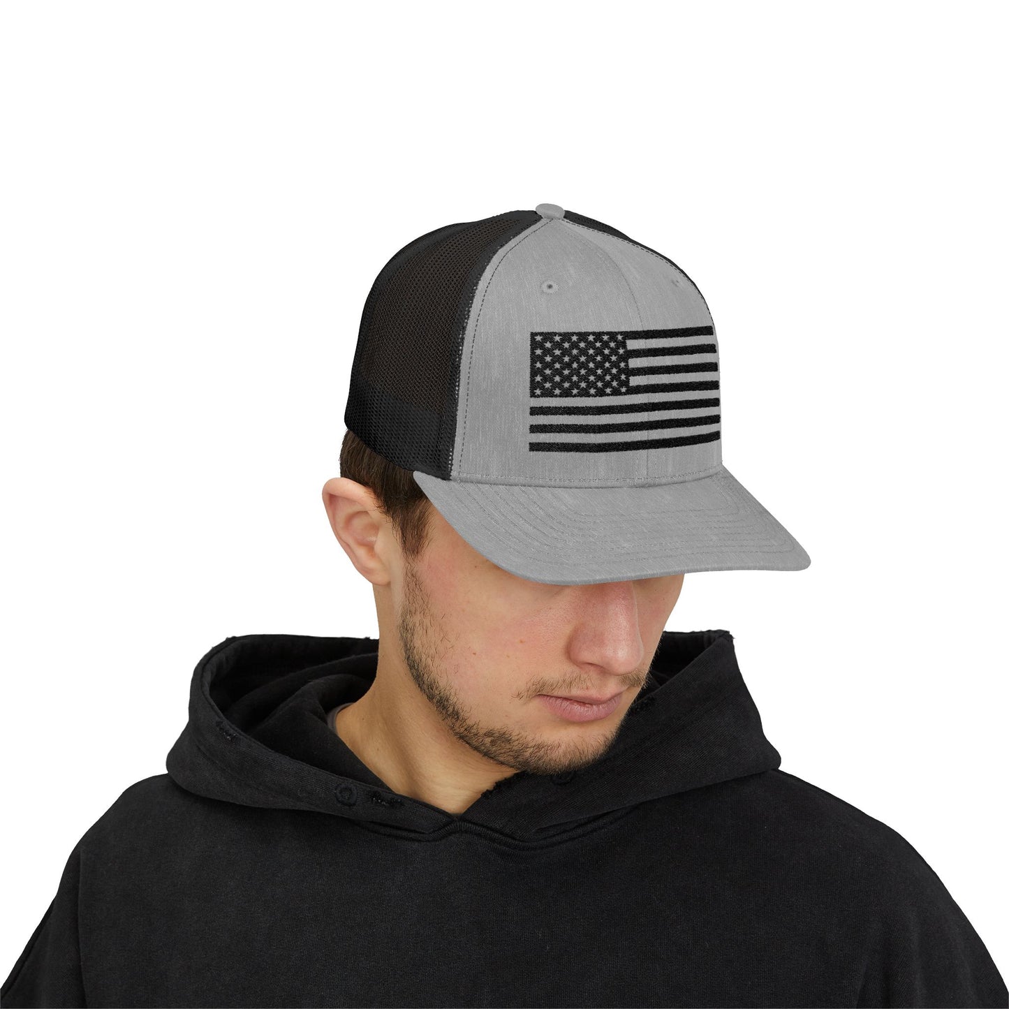 Patriotic Snapback Trucker Cap - American Flag Design