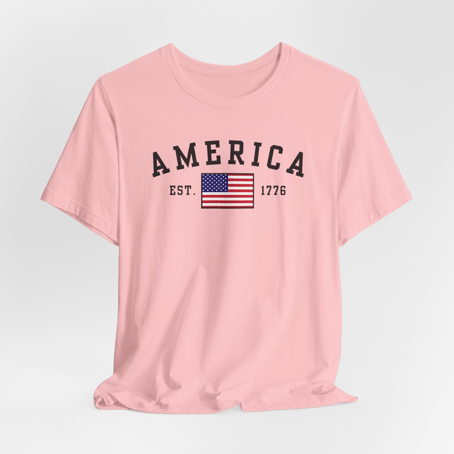 America Est 1776 Patriotic Unisex T-Shirt (Black Print) Celebrate Freedom and Liberty, Independence Day Shirt - Old Glory 1776 Apparel