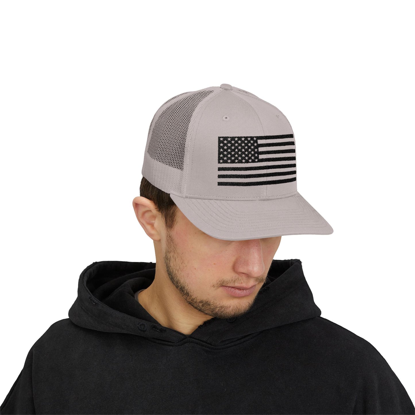Patriotic Snapback Trucker Cap - American Flag Design