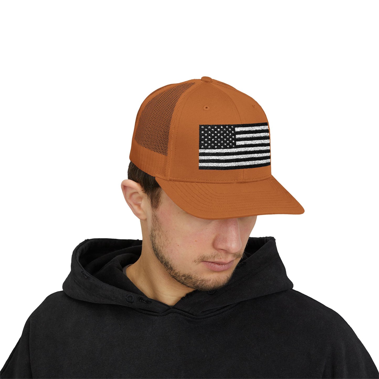 Patriotic Snapback Trucker Cap - American Flag Design