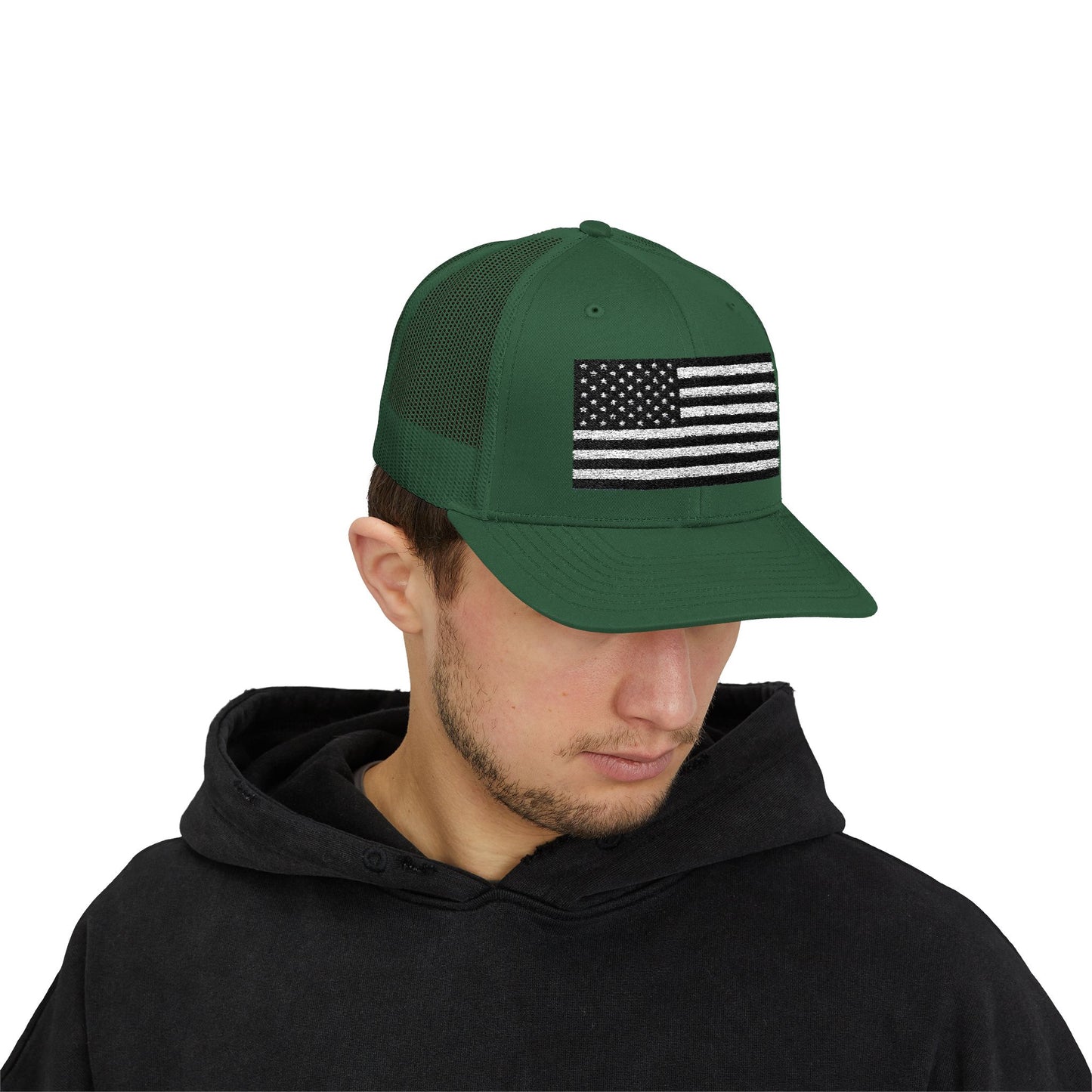 Patriotic Snapback Trucker Cap - American Flag Design