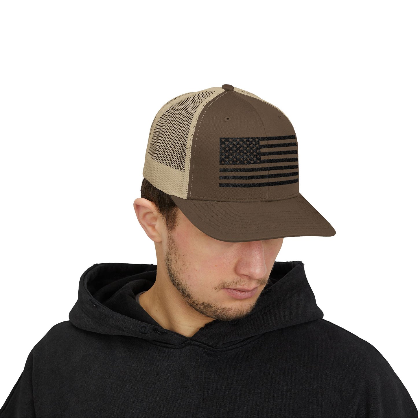 Patriotic Snapback Trucker Cap - American Flag Design