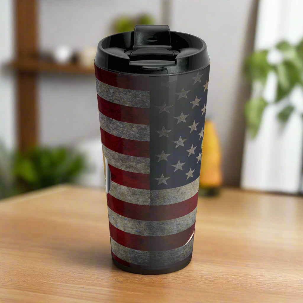 Land Of The Free Don't Tread On Me Patriotic Stainless Steel Travel Mug, Gift, Independence Day Thermos, USA Patriotic Drinkware - Old Glory 1776 Apparel