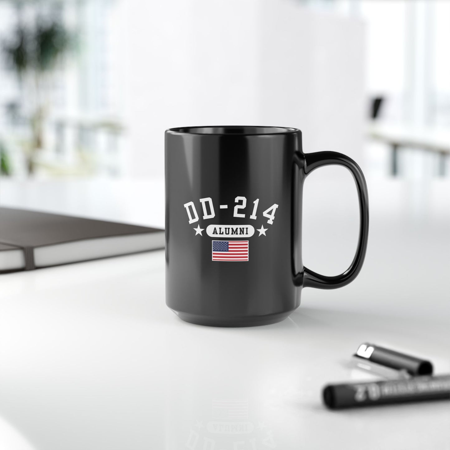 Veteran Retirement Black Mug, DD-214 Alumni Coffee Cup, 11oz & 15oz, Military Appreciation Gift, Personalized Mug, US Flag Ceramic Drinkware