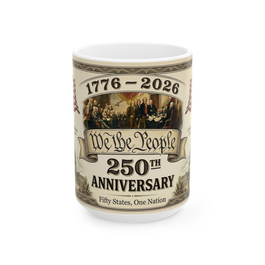 We the People 250th Anniversary Ceramic Mug — 1776–2026 Patriotic Coffee Cup