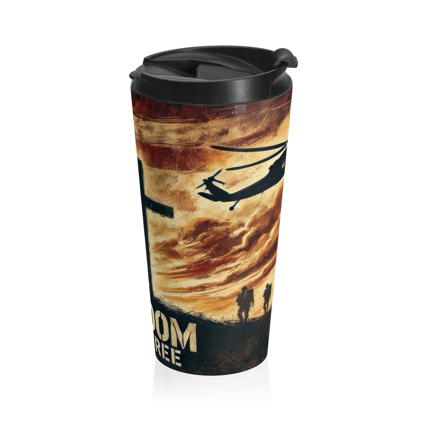 Patriotic Stainless Steel Travel Mug - 'Freedom Isn't Free' Design for Veterans and Military Support
