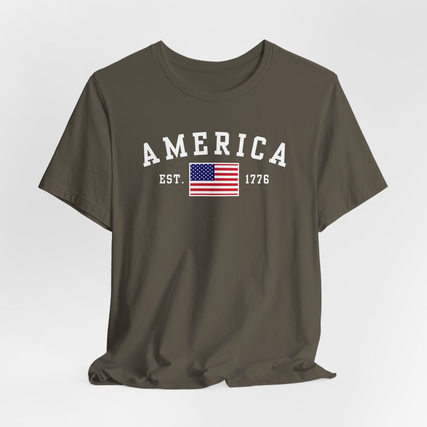 America Est 1776 Patriotic Unisex T-Shirt (White Print) Celebrate Freedom and Liberty, USA Tee, Independence Day Shirt - Old Glory 1776 Apparel