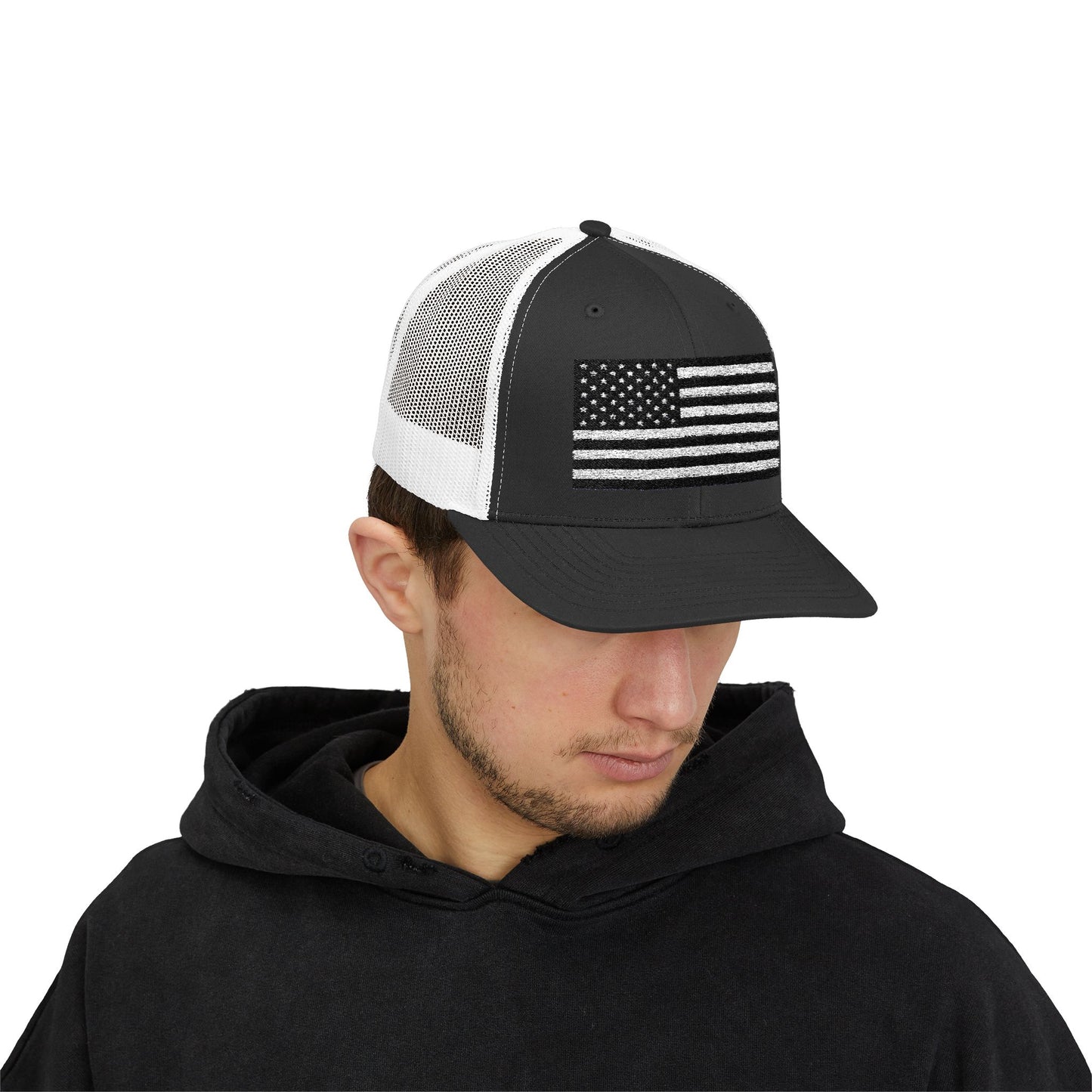 Patriotic Snapback Trucker Cap - American Flag Design