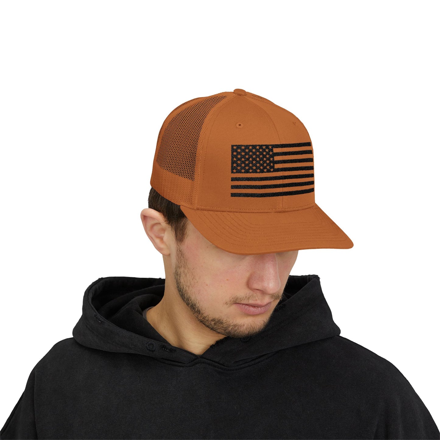 Patriotic Snapback Trucker Cap - American Flag Design