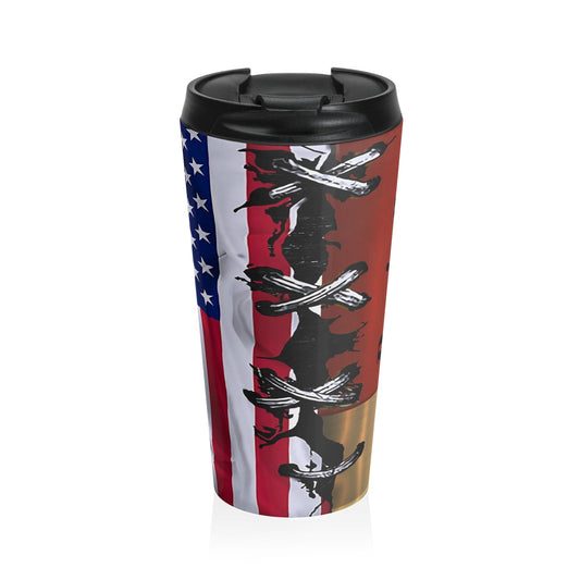 Patriotic Stainless Steel Travel Mug - 15oz American Flag Design - Old Glory 1776 Apparel