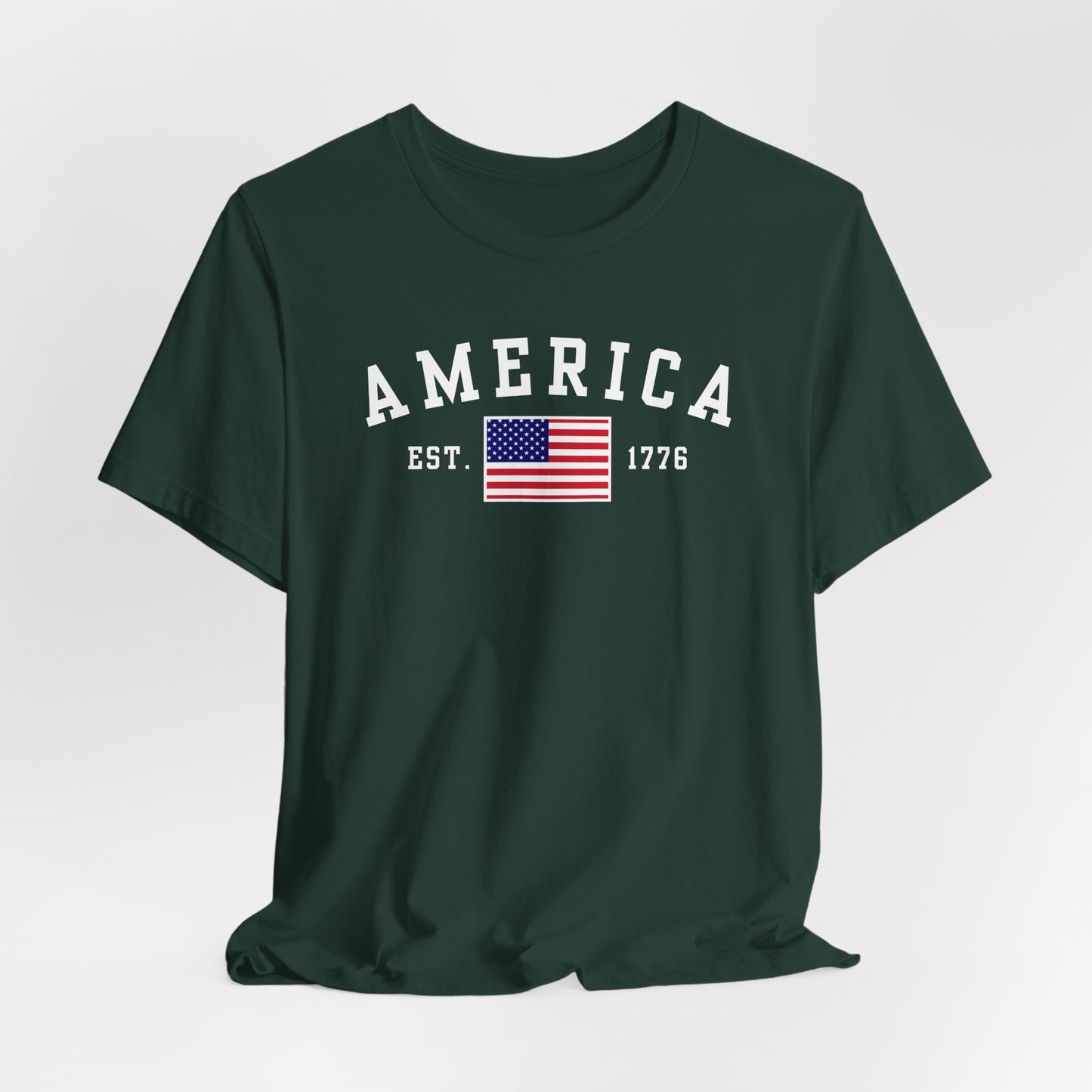 America Est 1776 Patriotic Unisex T-Shirt (White Print) Celebrate Freedom and Liberty, USA Tee, Independence Day Shirt - Old Glory 1776 Apparel