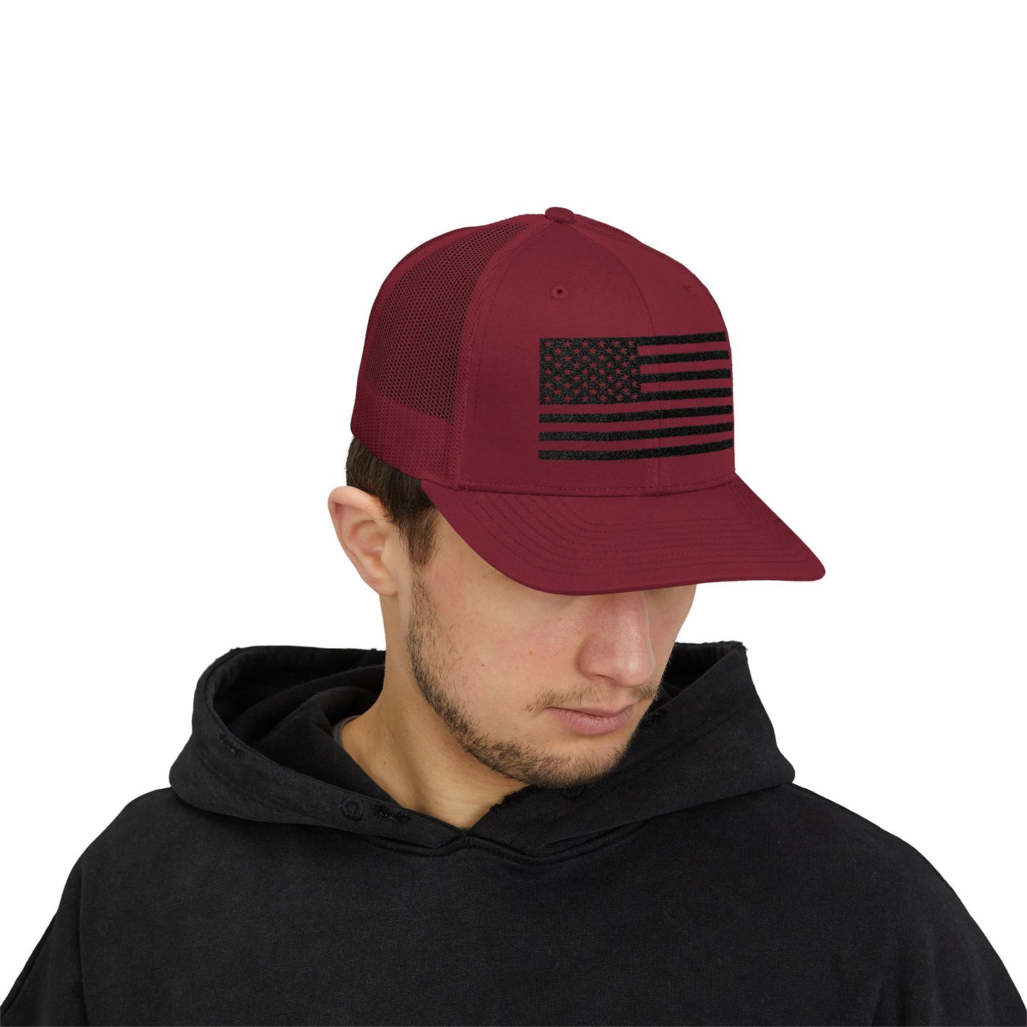 Patriotic Snapback Trucker Cap - American Flag Design