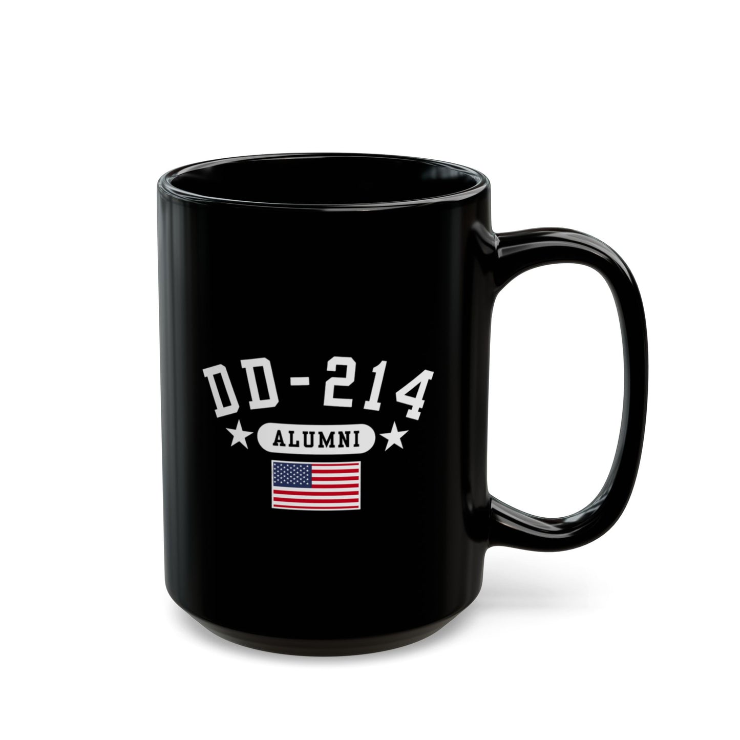 Veteran Retirement Black Mug, DD-214 Alumni Coffee Cup, 11oz & 15oz, Military Appreciation Gift, Personalized Mug, US Flag Ceramic Drinkware