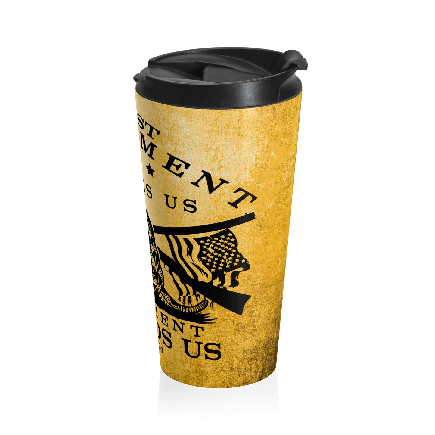 The First Amendment Defines Us, The Second Defends Us, 15oz Stainless Steel Travel Mug, Patriotic Tumbler, 2nd Amendment - Old Glory 1776 Apparel