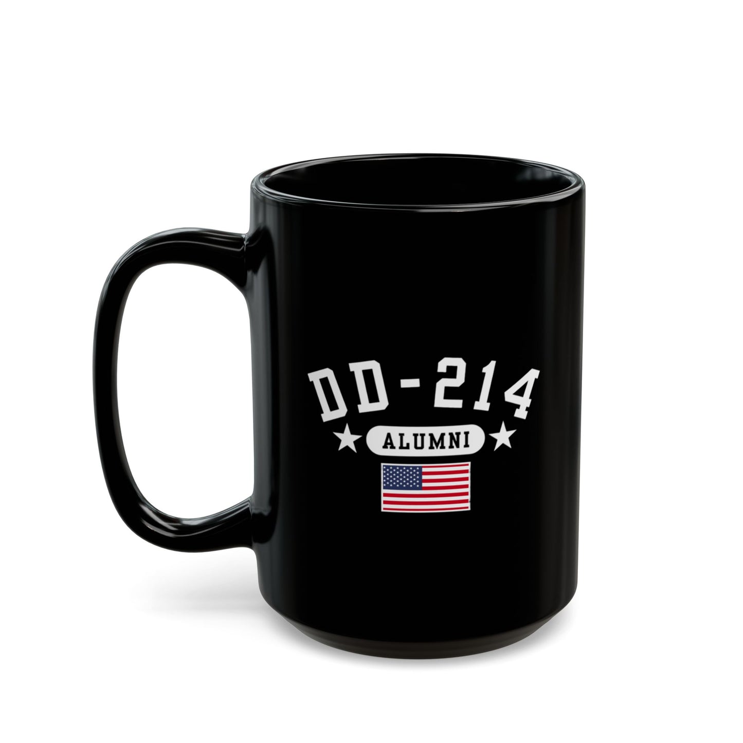 Veteran Retirement Black Mug, DD-214 Alumni Coffee Cup, 11oz & 15oz, Military Appreciation Gift, Personalized Mug, US Flag Ceramic Drinkware