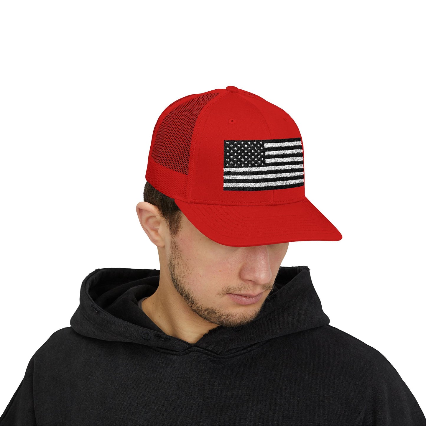 Patriotic Snapback Trucker Cap - American Flag Design
