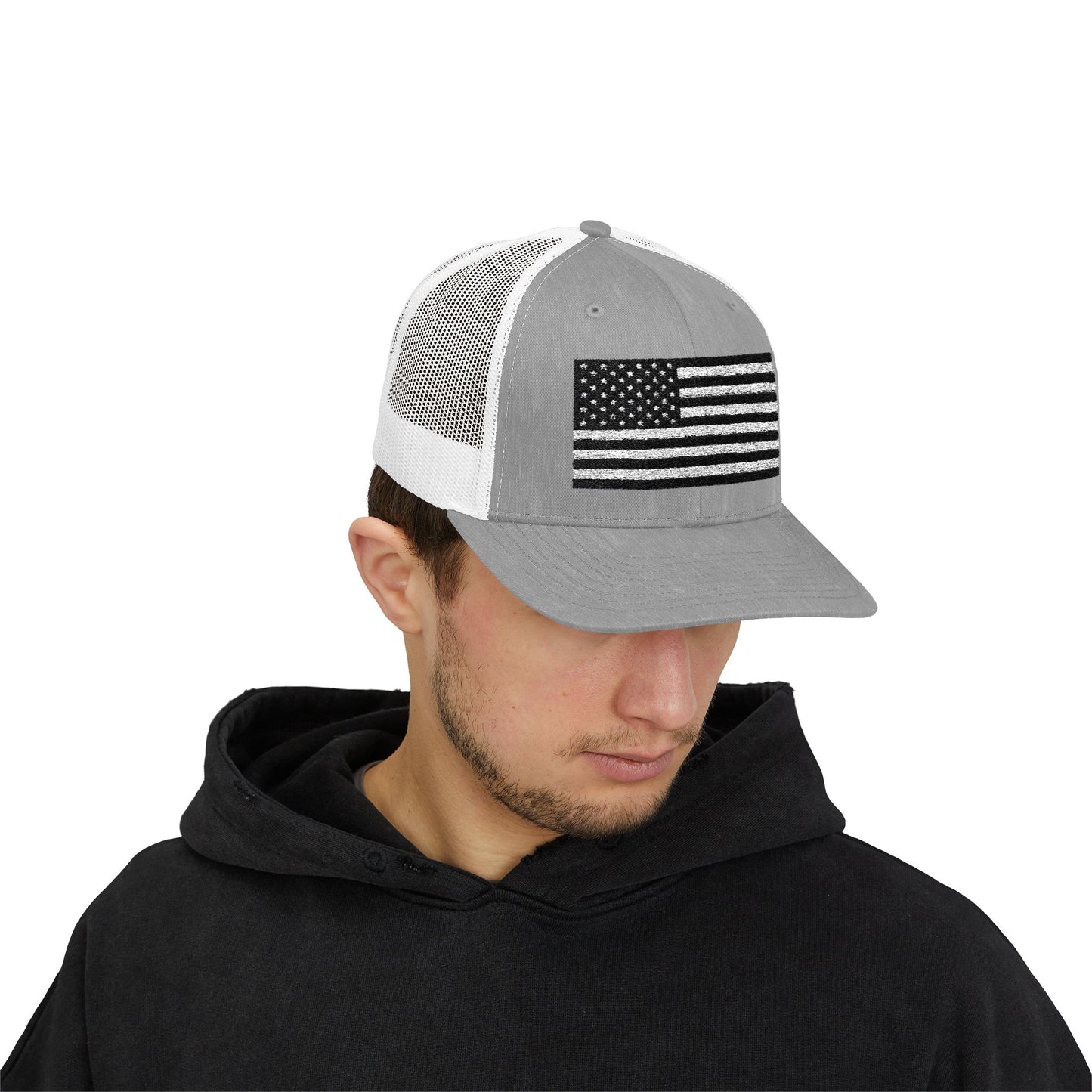 Patriotic Snapback Trucker Cap - American Flag Design