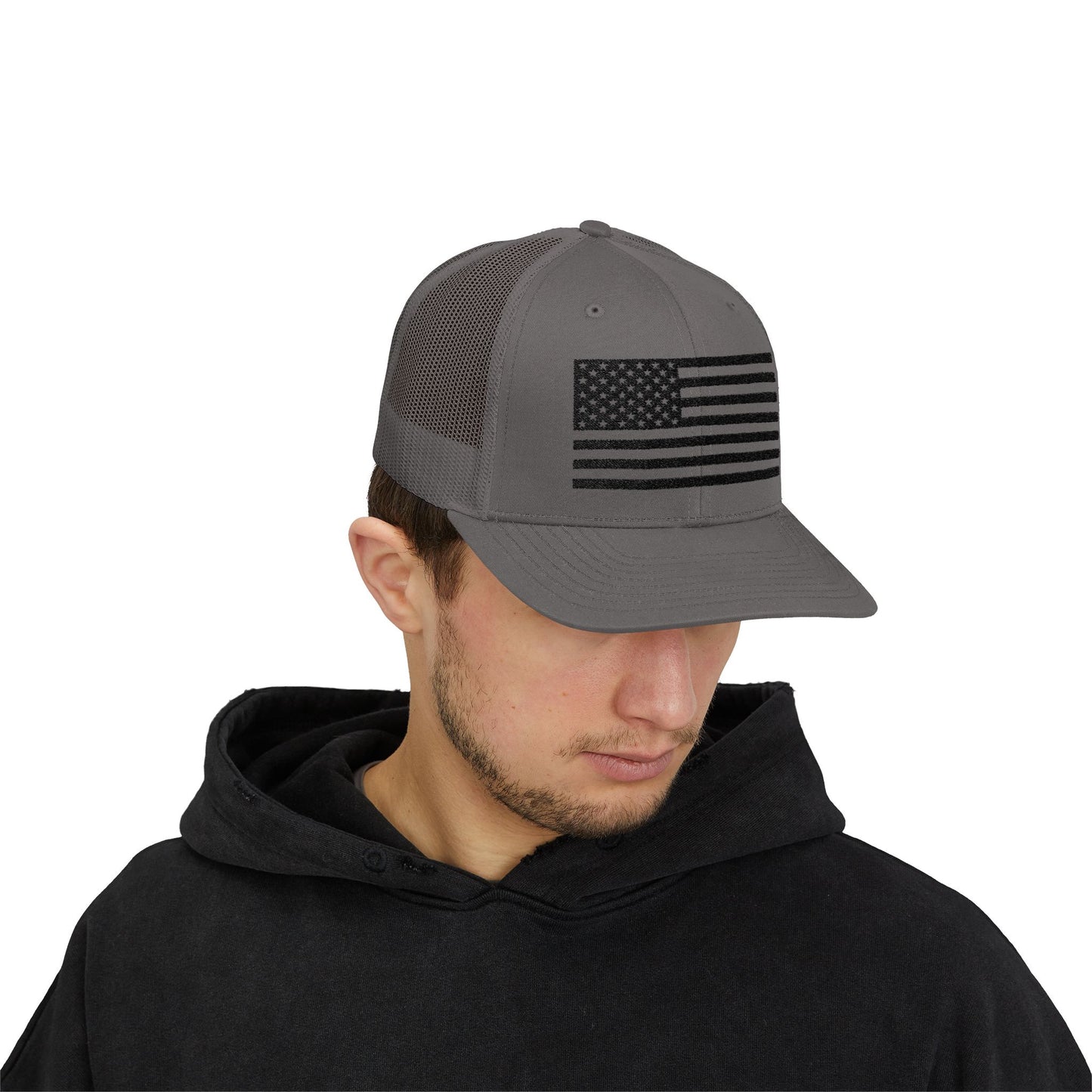 Patriotic Snapback Trucker Cap - American Flag Design