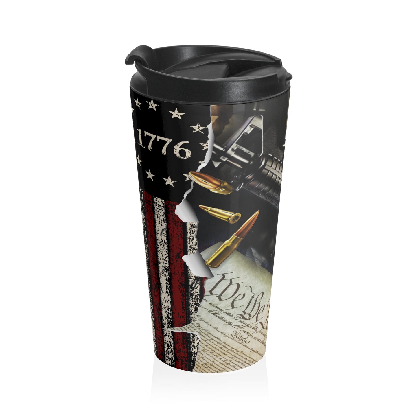 We The People Patriotic Travel Mug, American Flag Stainless Steel Tumbler, Military Support Coffee Cup - Old Glory 1776 Apparel
