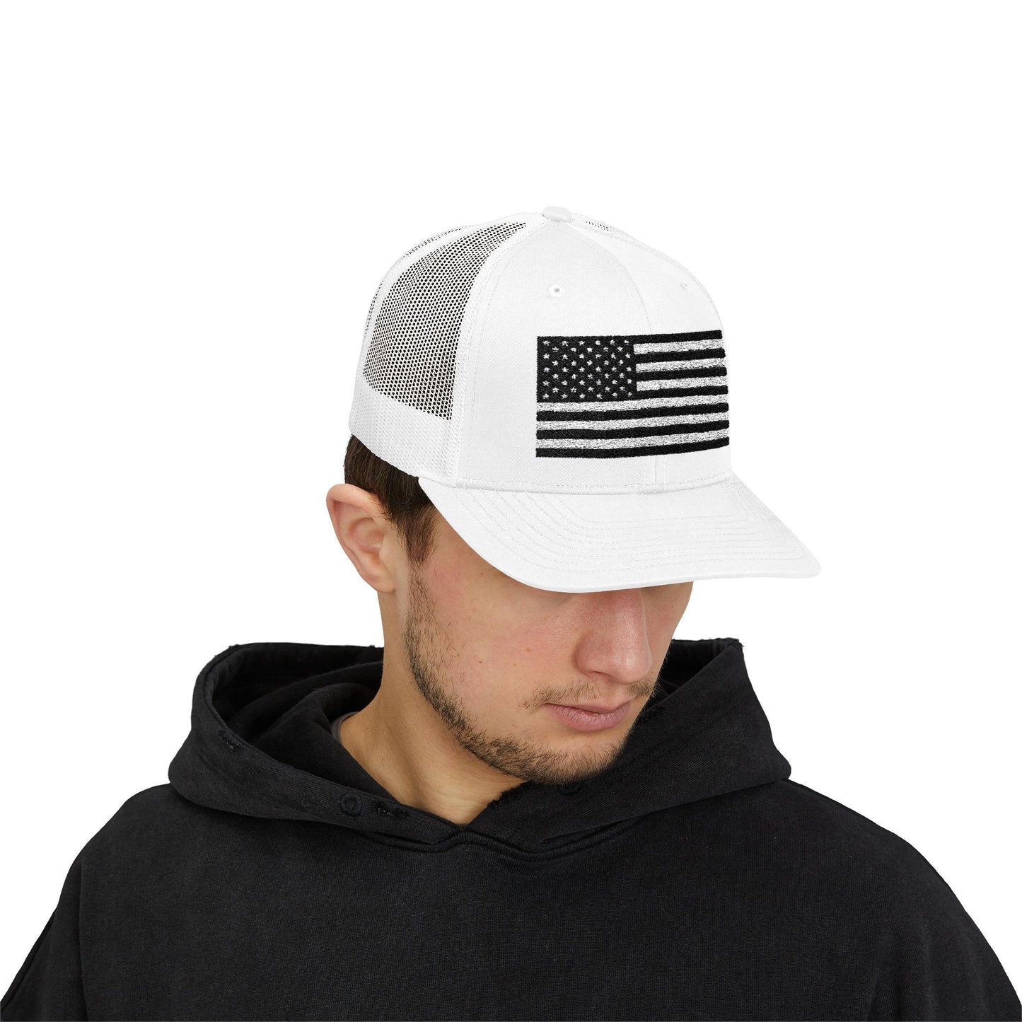 Patriotic Snapback Trucker Cap - American Flag Design