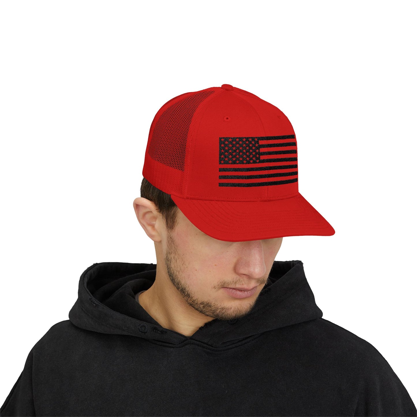 Patriotic Snapback Trucker Cap - American Flag Design