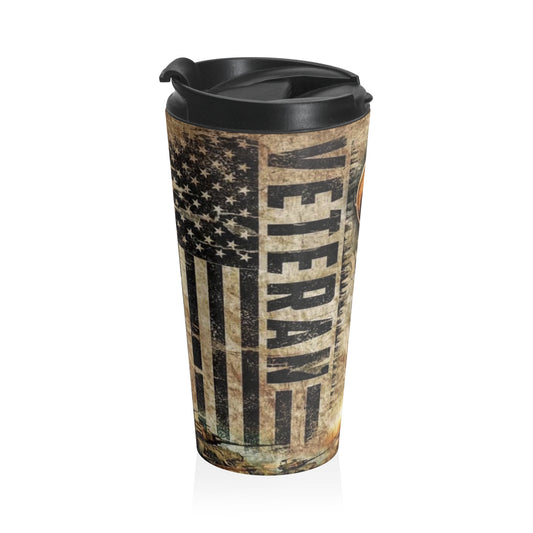 Veteran W/ Eagle Travel Mug, American Flag Stainless Steel Tumbler, Military Support Coffee Cup, Veteran Gift Idea - Old Glory 1776 Apparel