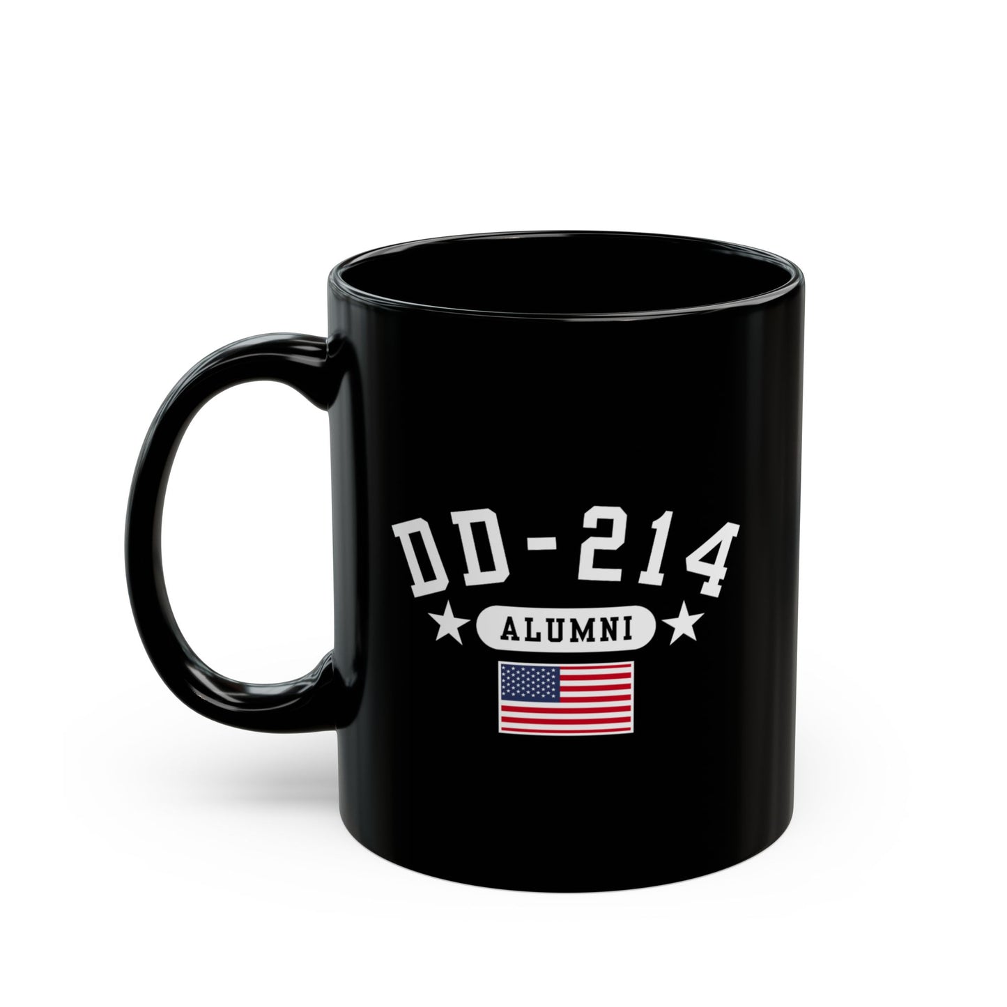Veteran Retirement Black Mug, DD-214 Alumni Coffee Cup, 11oz & 15oz, Military Appreciation Gift, Personalized Mug, US Flag Ceramic Drinkware